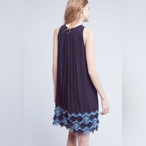 Maeve Womens Navy Fringe Hem Sleeveless Round Neck Cocktail Shift Dress Size 2 - Picture 10 of 10